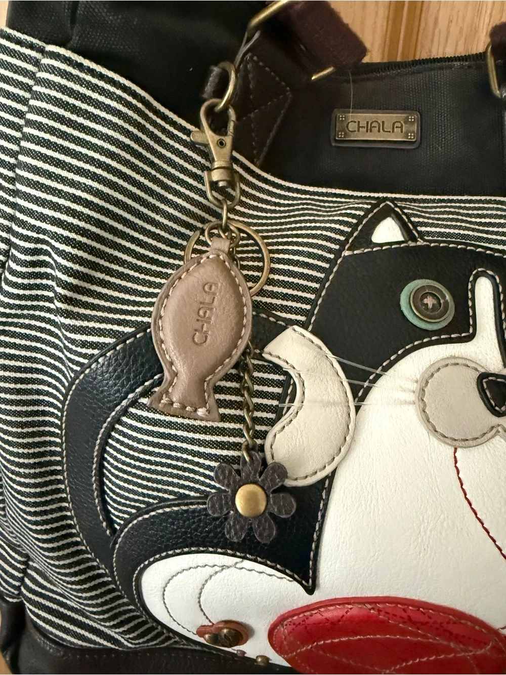 Chala Black White & Red Cat Shoulder Bag